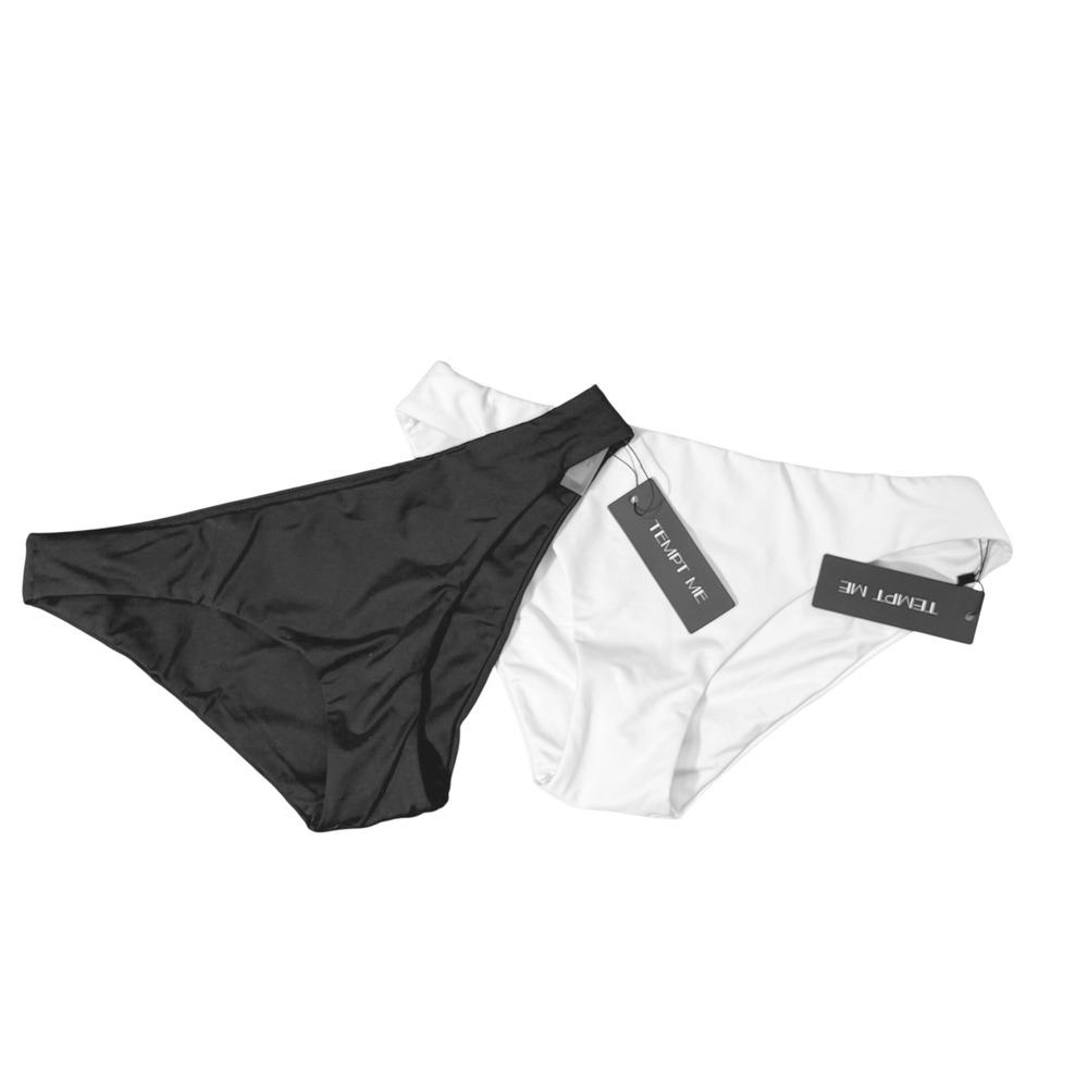NWT Tempt Me Bikini Bottoms Set Of 2 Moderate Coverage Black White XS - Picture 2 of 10